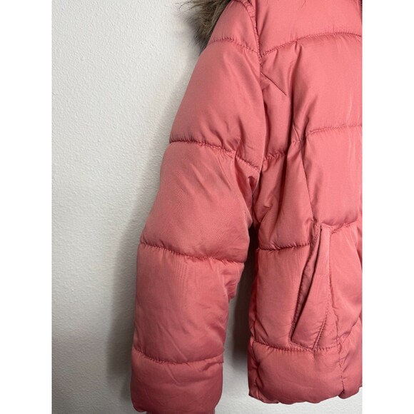 Old Navy Girls Small Better Frost Free Puffer Jacket Antique Coral Faux Fur - Picture 15 of 16